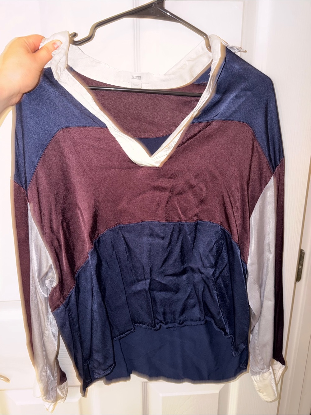 CLOSED Colorblock 100% Viscose Satin Blouse | Size S